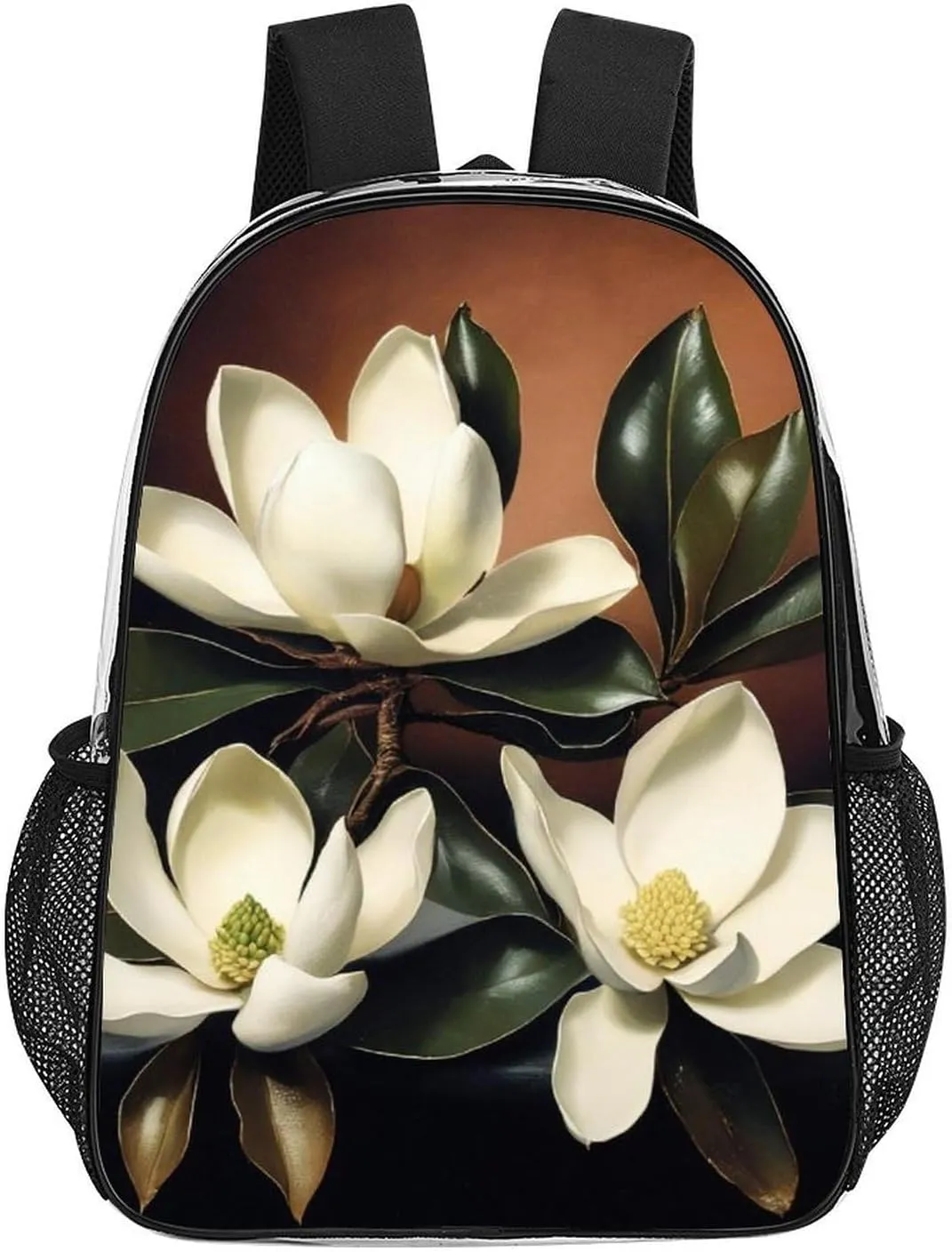 Men Women Lightweight Giant Magnolias Flowers Painting Casual Daypack Big Capacity Bookbag Transparent Bag for Gym Travel Walking Cycling