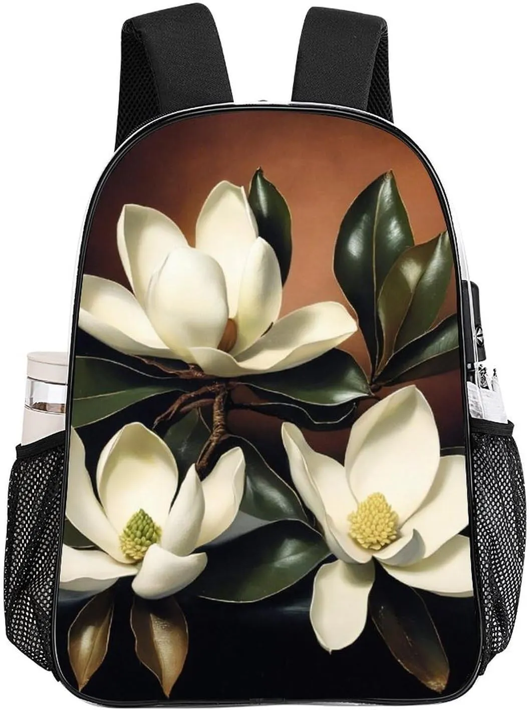 Men Women Lightweight Giant Magnolias Flowers Painting Casual Daypack Big Capacity Bookbag Transparent Bag for Gym Travel Walking Cycling