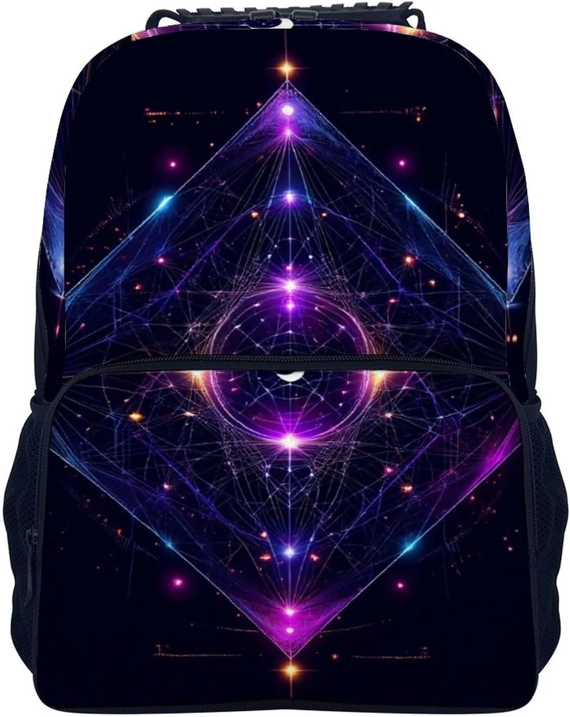 Men Women Lightweight Sacred Geometry Symbols Sun Moon Trippy Purple Casual Daypack Big Capacity Bookbag With Padded Straps for Gym Travel Walking Cycling