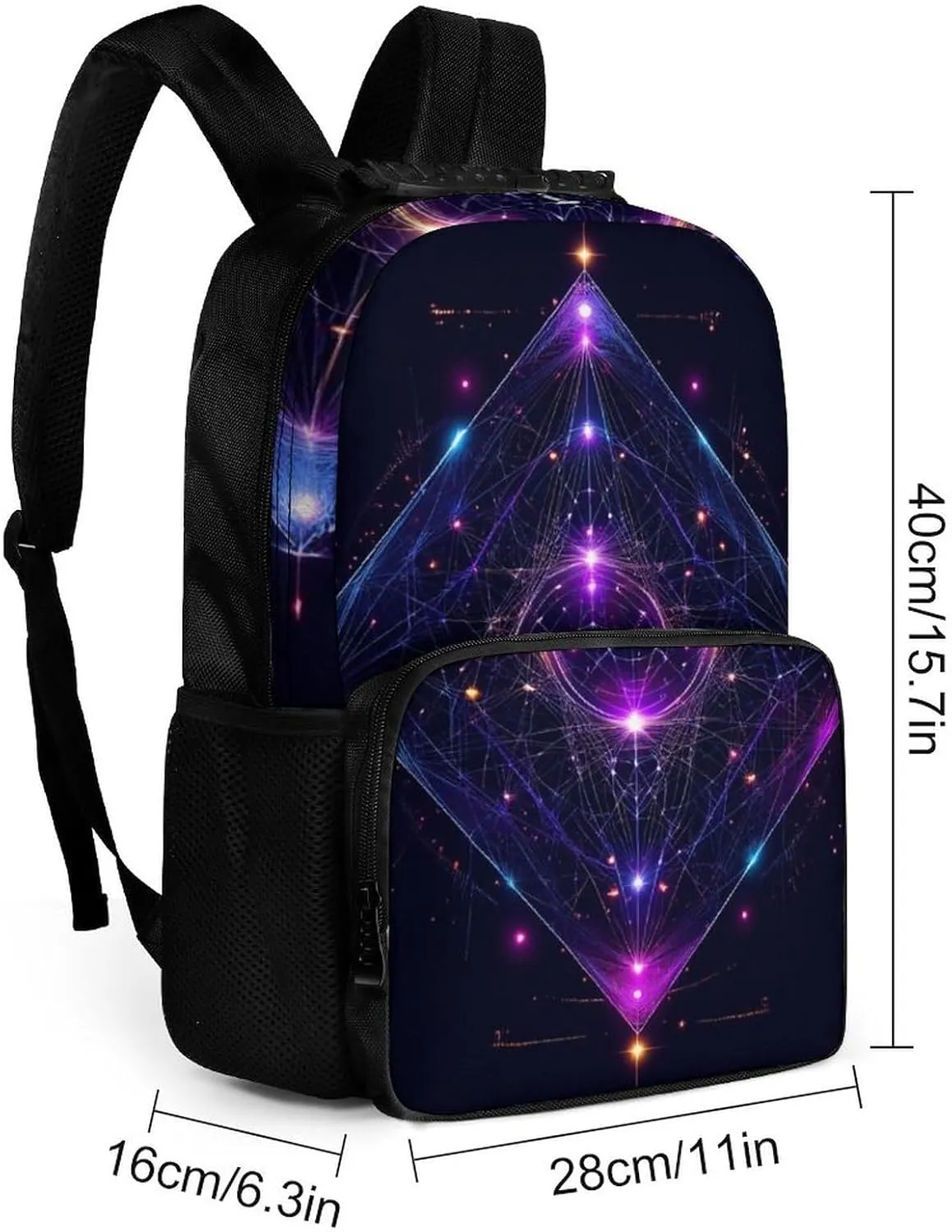 Men Women Lightweight Sacred Geometry Symbols Sun Moon Trippy Purple Casual Daypack Big Capacity Bookbag With Padded Straps for Gym Travel Walking Cycling