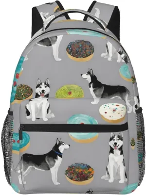Men Women Polyester Grey Blue Donut Dog Art Daypack Big Capacity Shoulder Bag With Adjustable Shoulder Straps for Camping Travel Walking Cycling