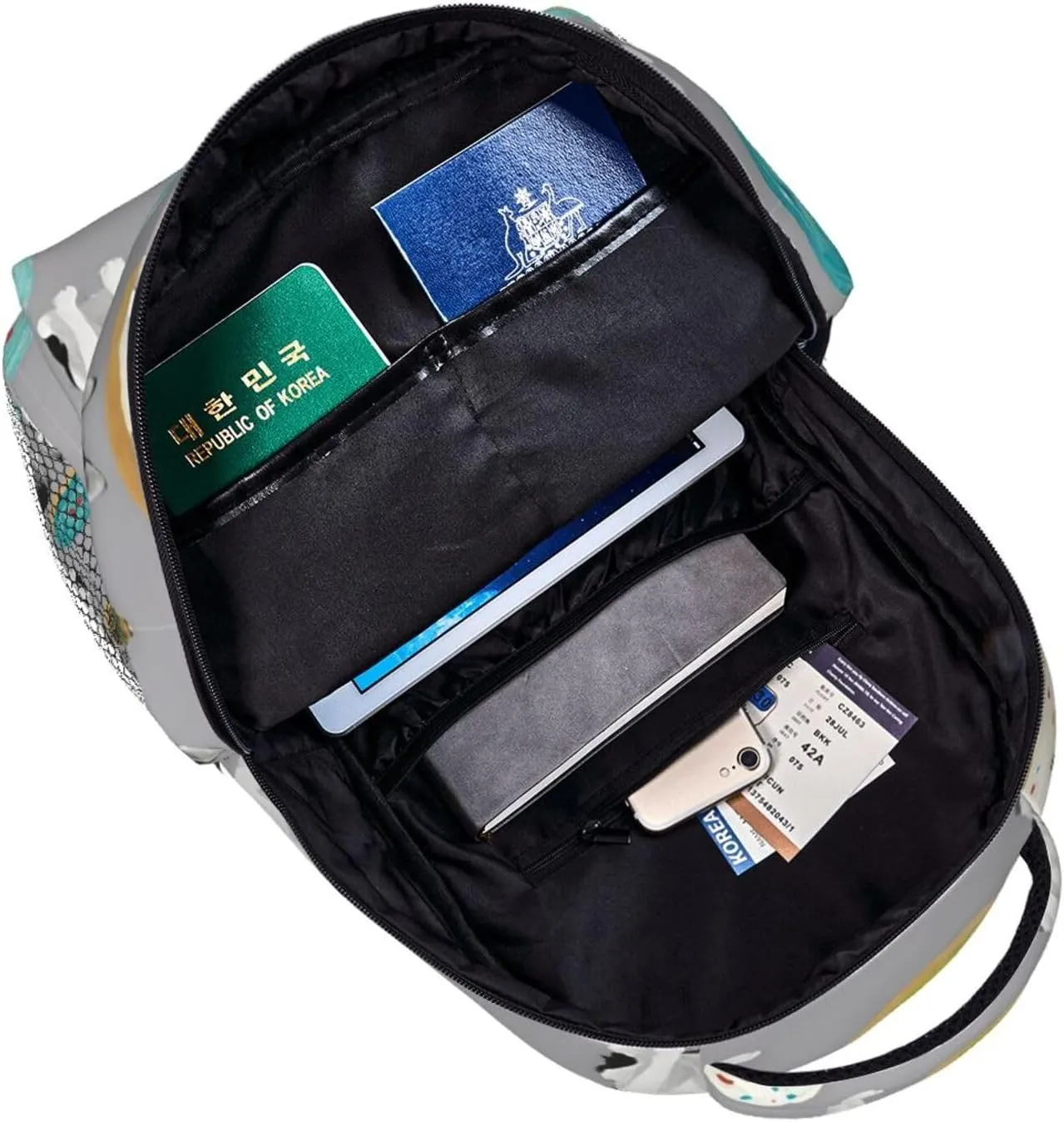 Men Women Polyester Grey Blue Donut Dog Art Daypack Big Capacity Shoulder Bag With Adjustable Shoulder Straps for Camping Travel Walking Cycling