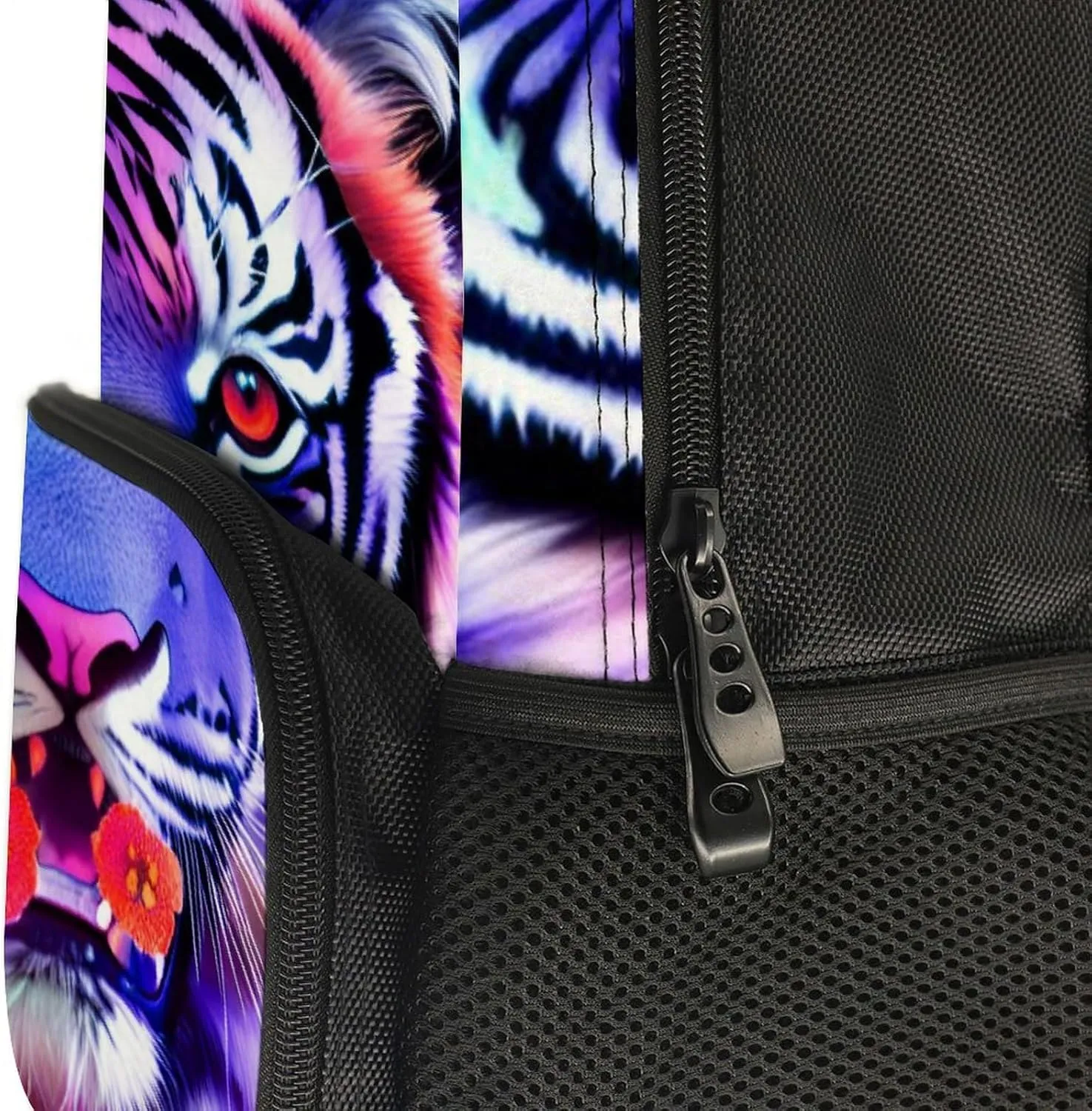 Men Women Polyester King Of The Tiger Flower Art Daypack Big Capacity Shoulder Bag With Smooth Zippers for Hiking Work Walking Cycling