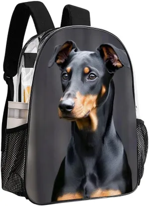 Men Women Transparent German Doberman Pinscher Casual Daypack Large Capacity Carry On Bag With Adjustable Shoulder Straps for Camping Work Running