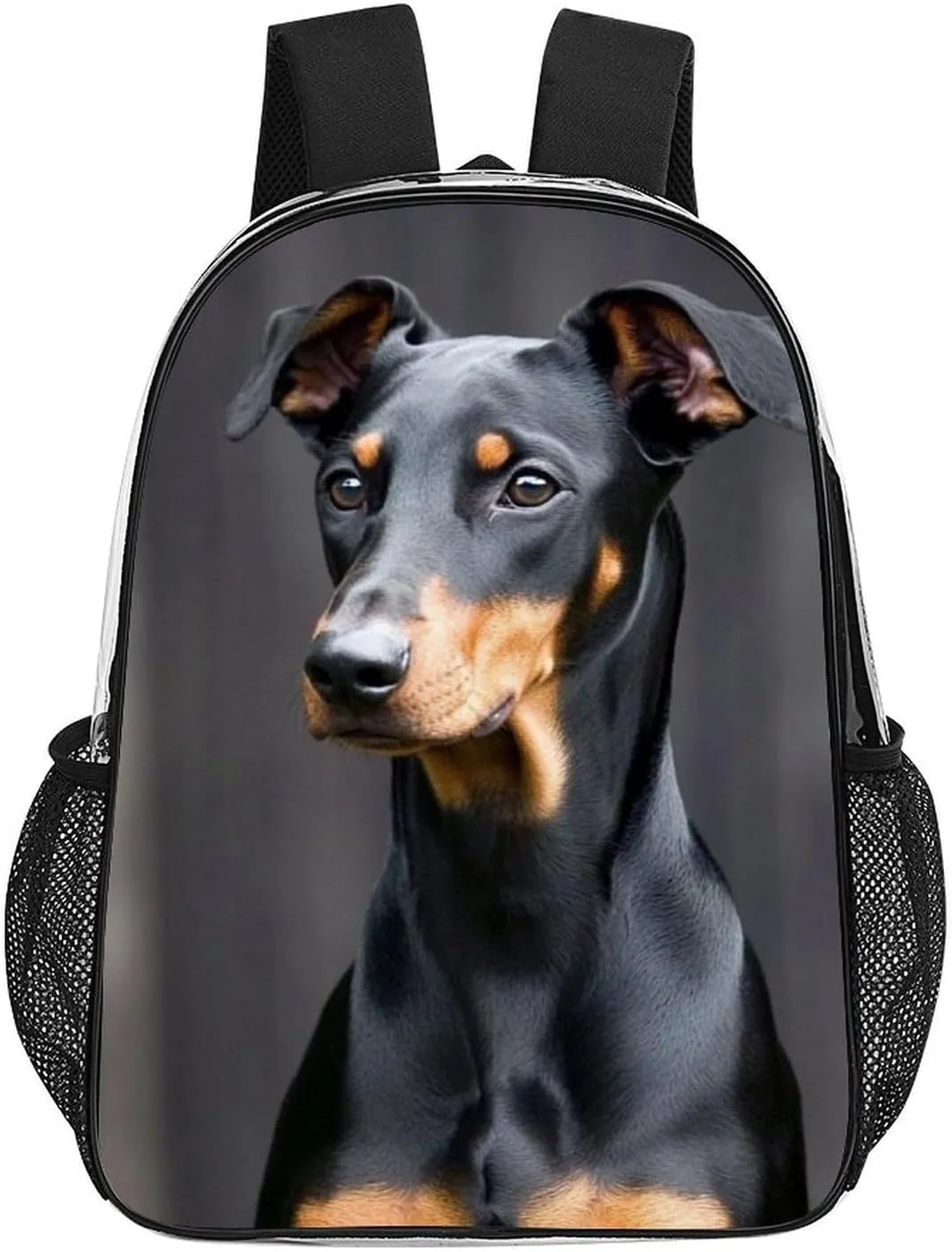 Men Women Transparent German Doberman Pinscher Casual Daypack Large Capacity Carry On Bag With Adjustable Shoulder Straps for Camping Work Running