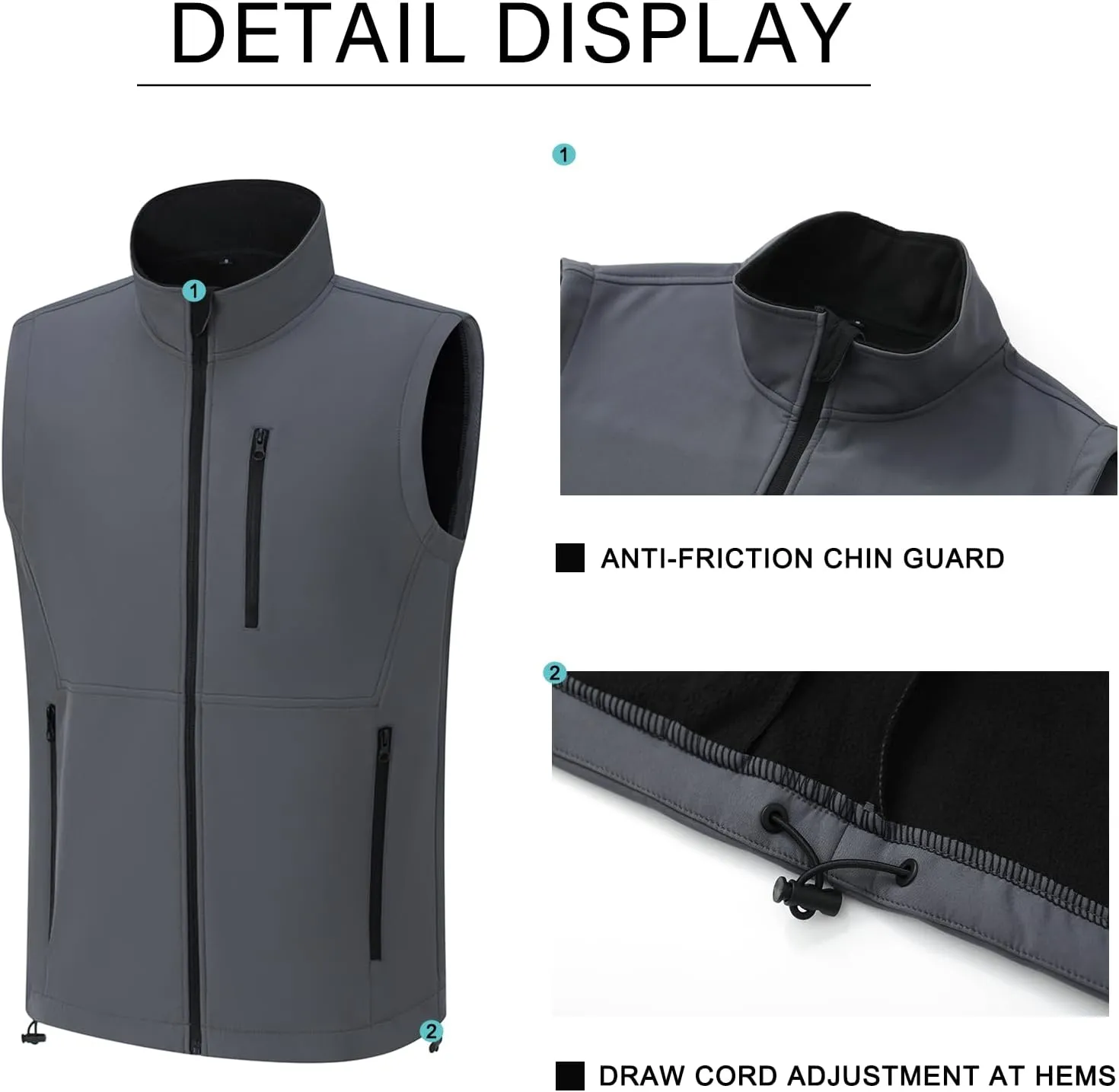Men's Lightweight Softshell Vest Outerwear Windproof Puffer Sleeveless Jacket for Golf Running