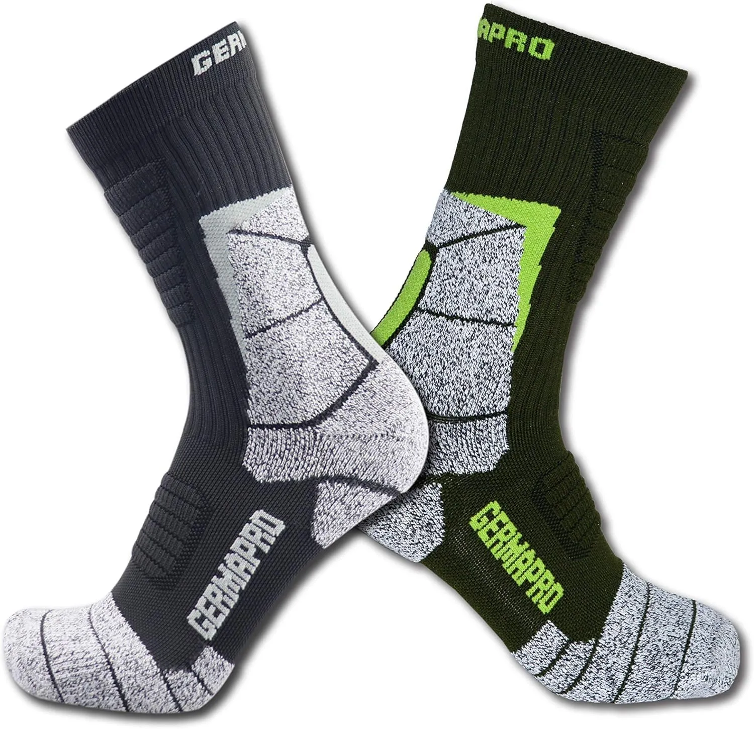 Mens Moisture Wicking Crew Compression Hiking Work Boot Socks w/Anti-Fatigue Germanium Infused   Coolmax Fiber 1/2 Pk