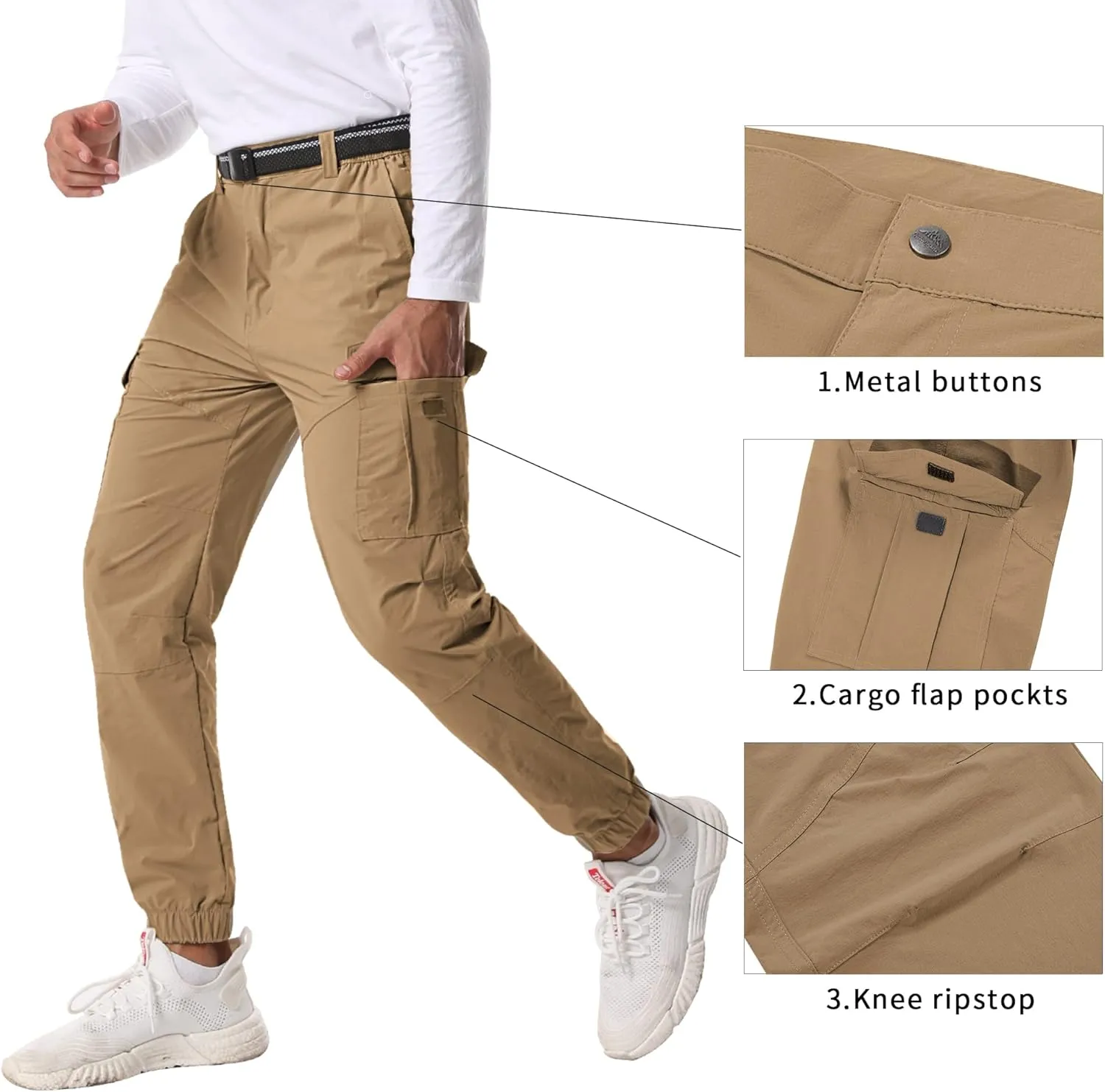 Mens Pants Joggers Stretch Cargo Pants Slim fit 6 Pockets Waterproof Fishing Quick-Dry Work Pant