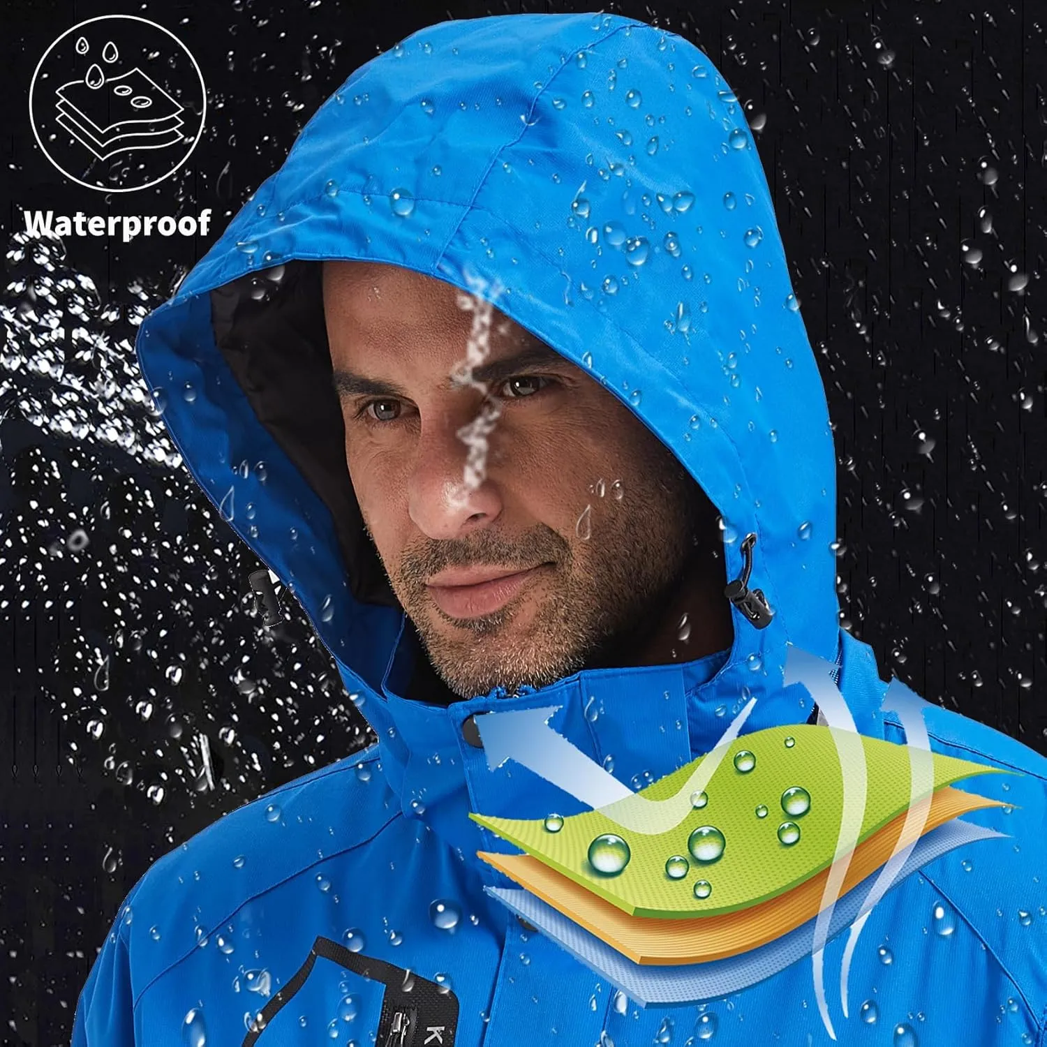 Men's Rain Jacket Waterproof Lightweight Hood jackets for Hiking Cycling Travel Raincoat S-6XL