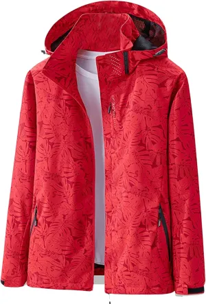 Mens Raincoat Hooded Long Sleeve Zipper with Pocket Outdoor Rain Jacket Waterproof Soft Windbreaker for Hiking Travel