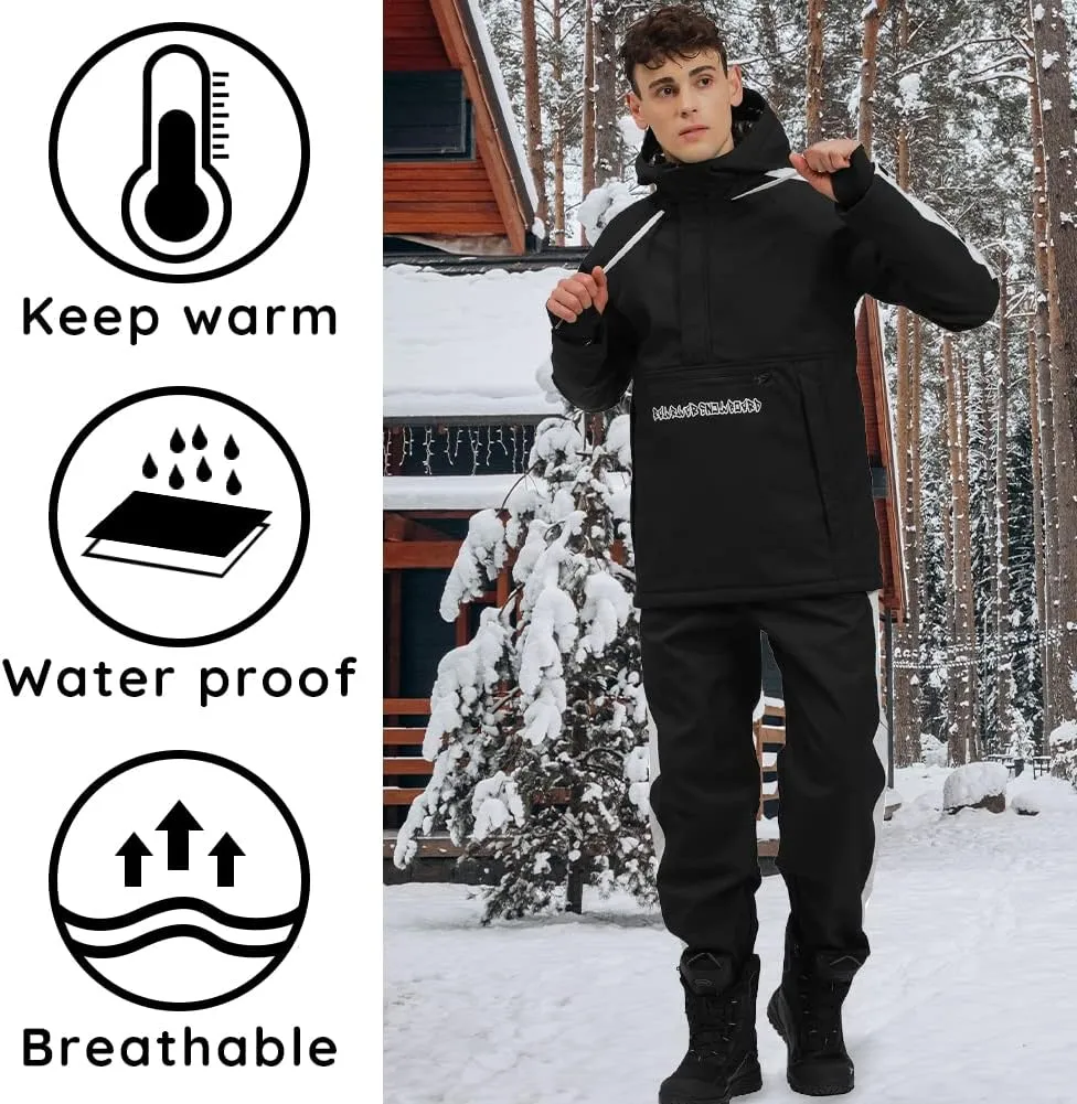 Men's Ski Jacket and Pants Set Waterproof Ski Suits Windproof Insulated Snowsuit Hooded Snowboard Jacket for Winter Sports