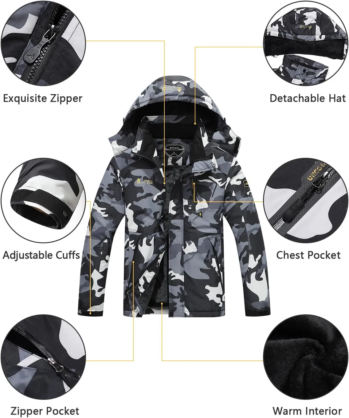 Men's Ski Jacket Warm Winter Snow Coat Waterproof Mountain Windbreaker Snowboarding Jacket Hooded for Hiking Traval