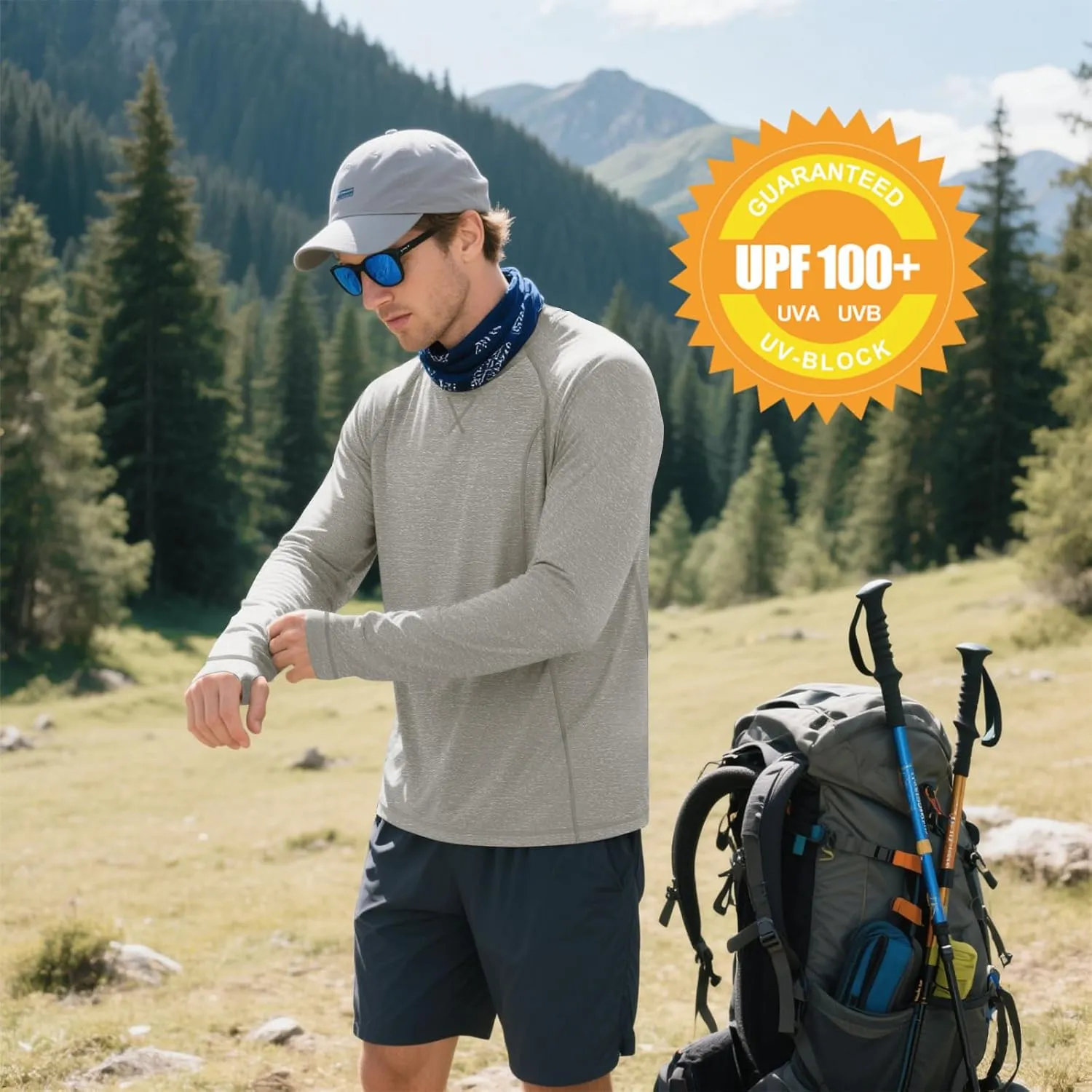 Mens UPF 100  Sun Protection Shirts Long Sleeve SPF UV Swim Rash Guard for Fishing Running Hiking Outdoor Workout