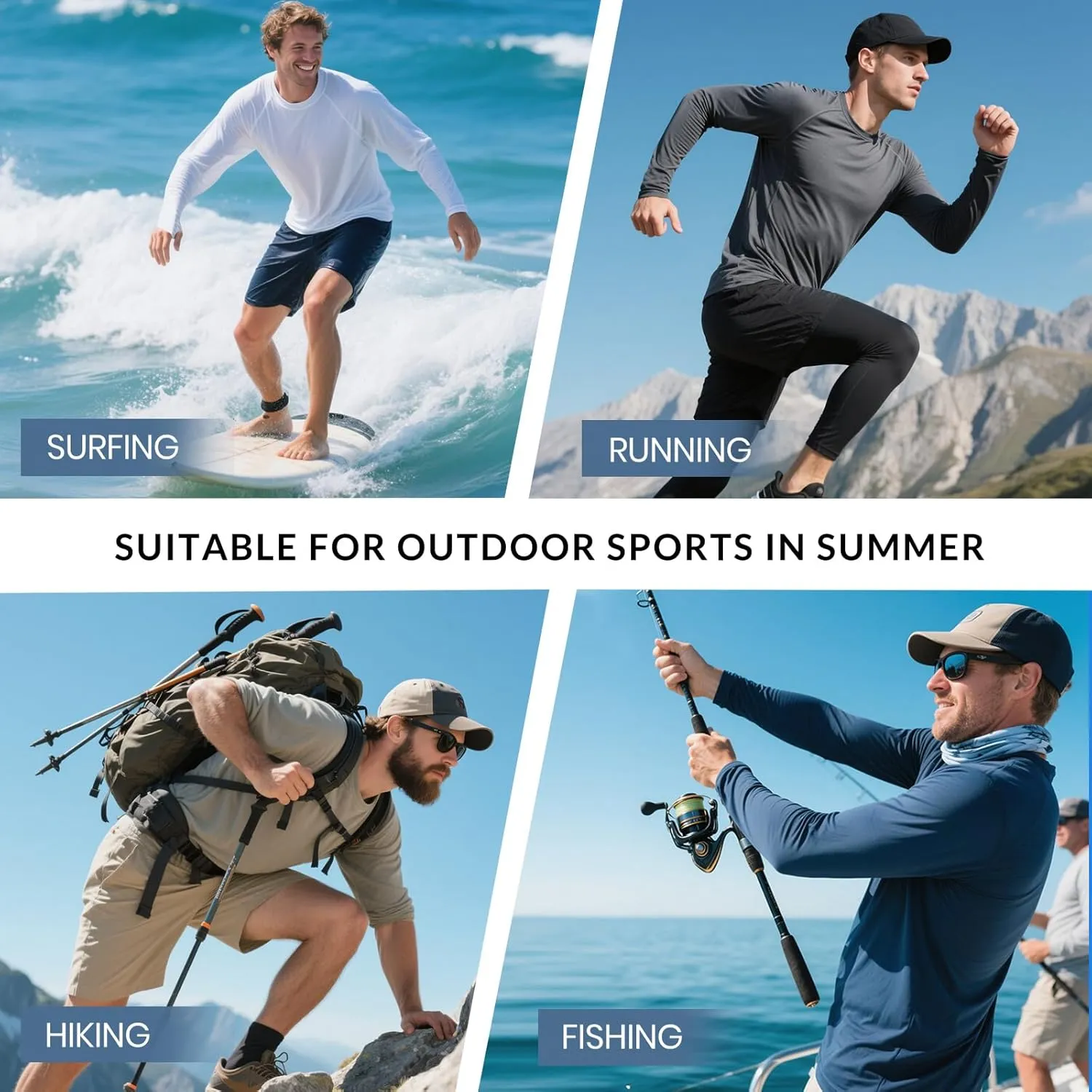 Mens UPF 100  Sun Protection Shirts Long Sleeve SPF UV Swim Rash Guard for Fishing Running Hiking Outdoor Workout