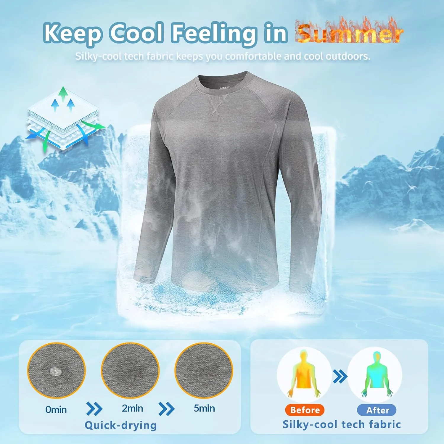 Mens UPF 100  Sun Protection Shirts Long Sleeve SPF UV Swim Rash Guard for Fishing Running Hiking Outdoor Workout