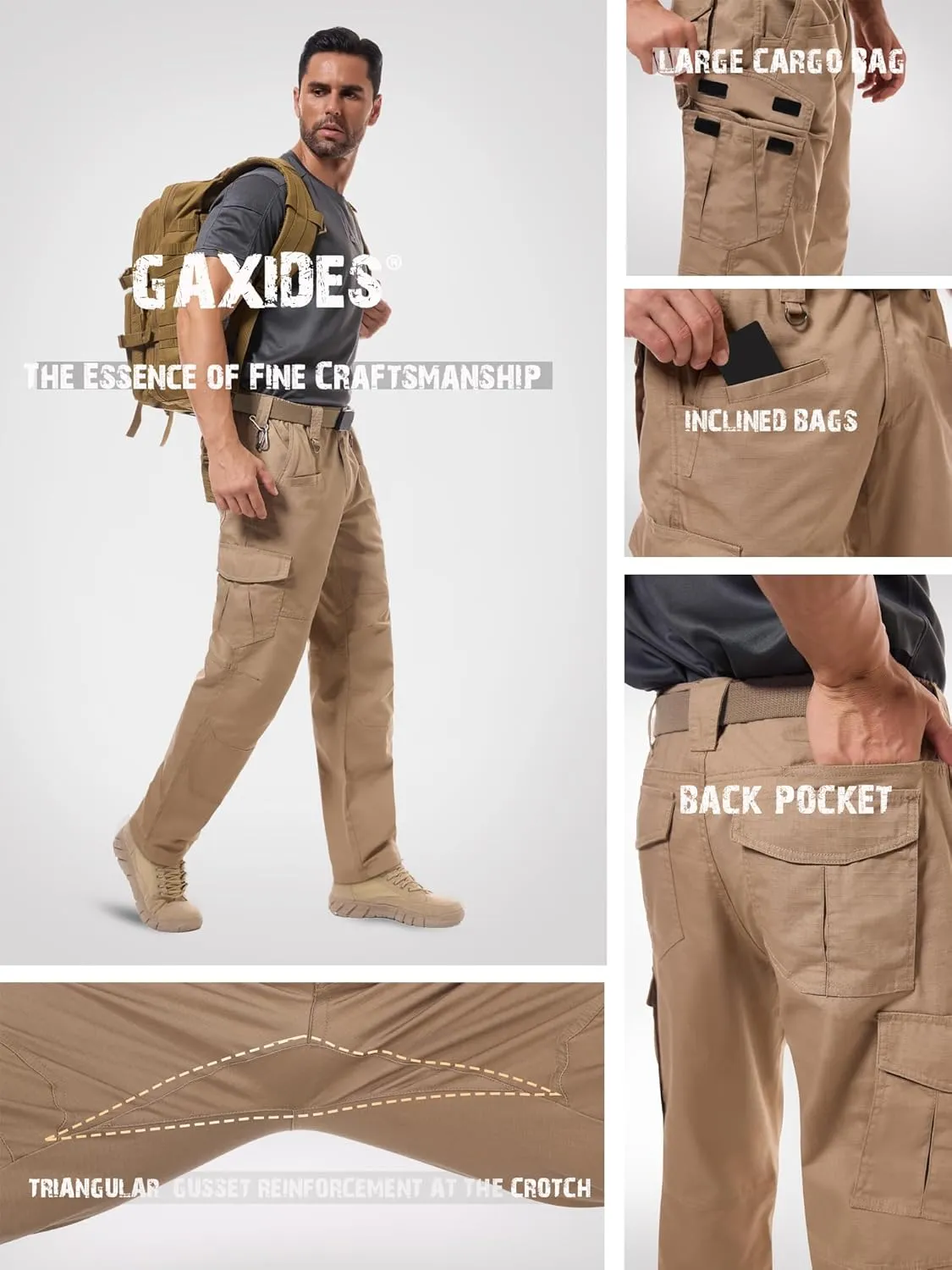 Men's Waterproof Rip-Resistant Tactical Pants with 9 Pockets for Hiking, Travel, and Outdoor Sports