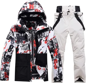 Mens Winter Ski Suit Two Piece Snow Suit Waterproof Ski Jacket and Pants Set Outdoor Snowboard Jacket