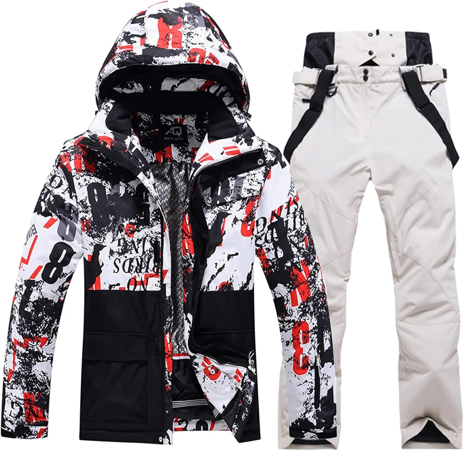Mens Winter Ski Suit Two Piece Snow Suit Waterproof Ski Jacket and Pants Set Outdoor Snowboard Jacket