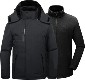 Mens Winter Skiing Jacket 3 in 1 Waterproof Warm Snow Fleece Lining Coat Hooded Windproof Jacket S-6XL