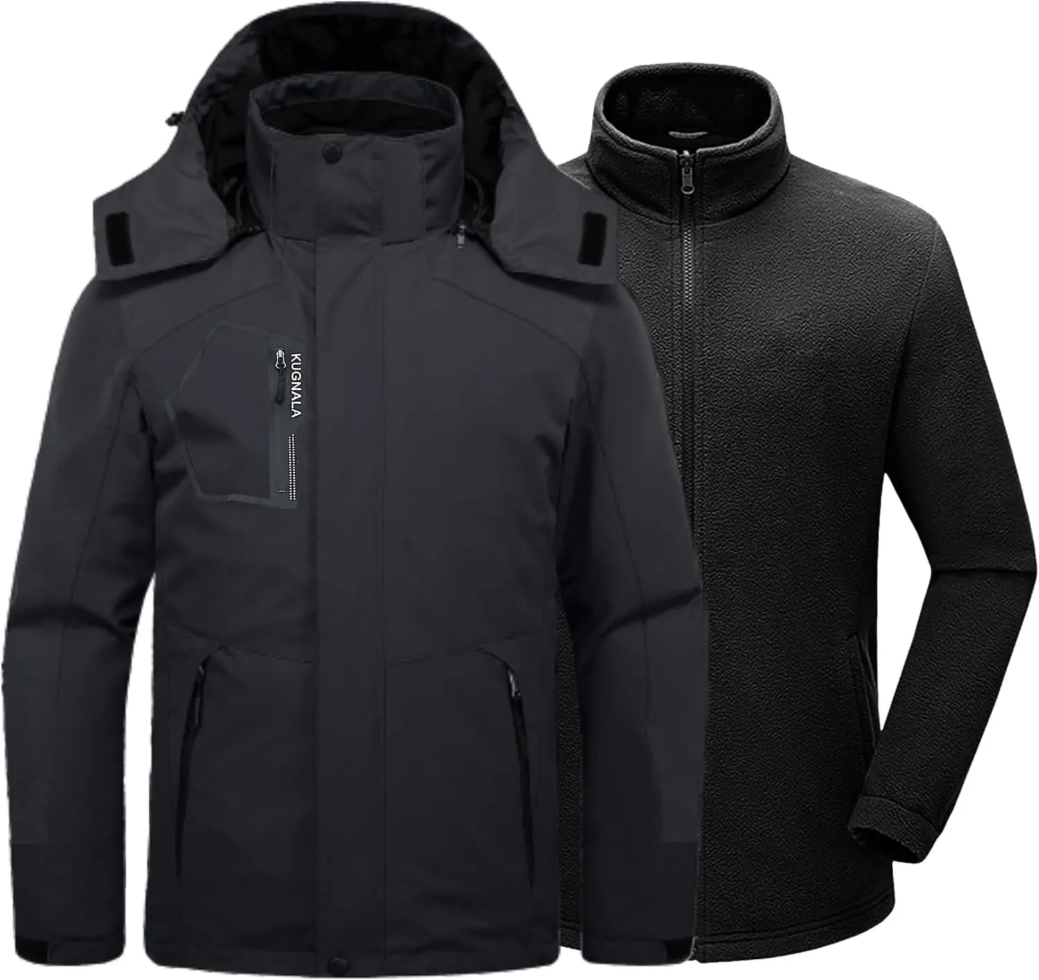 Mens Winter Skiing Jacket 3 in 1 Waterproof Warm Snow Fleece Lining Coat Hooded Windproof Jacket S-6XL