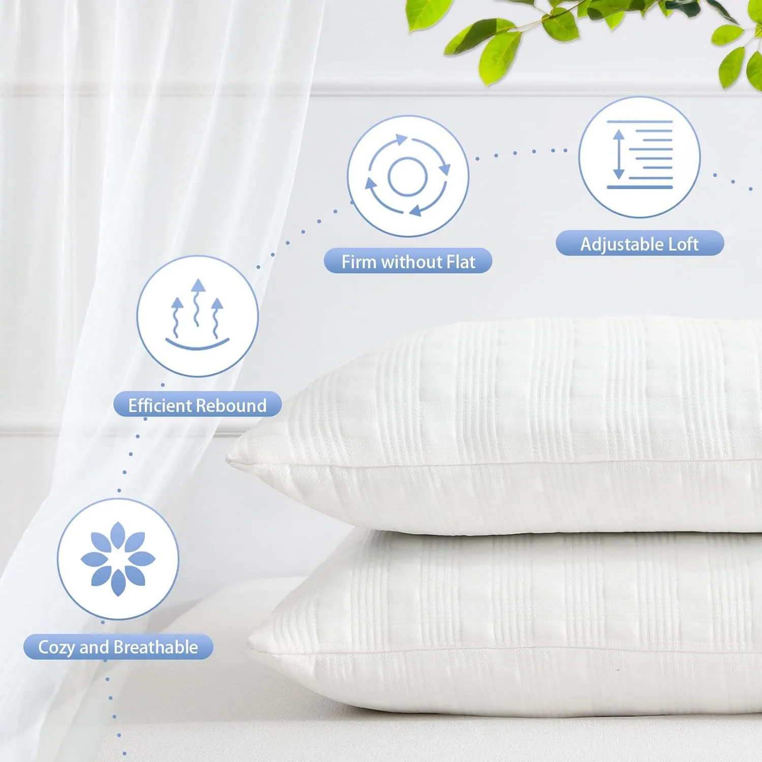 Meoflaw Cooling Pillows for Sleeping Queen Size Set of 2,Shredded Memory Foam Bed Pillow with Pillow Case-Double Sided Material,Adjustable Loft Queen Pillow for Side & Back Sleeper-Medium Firm