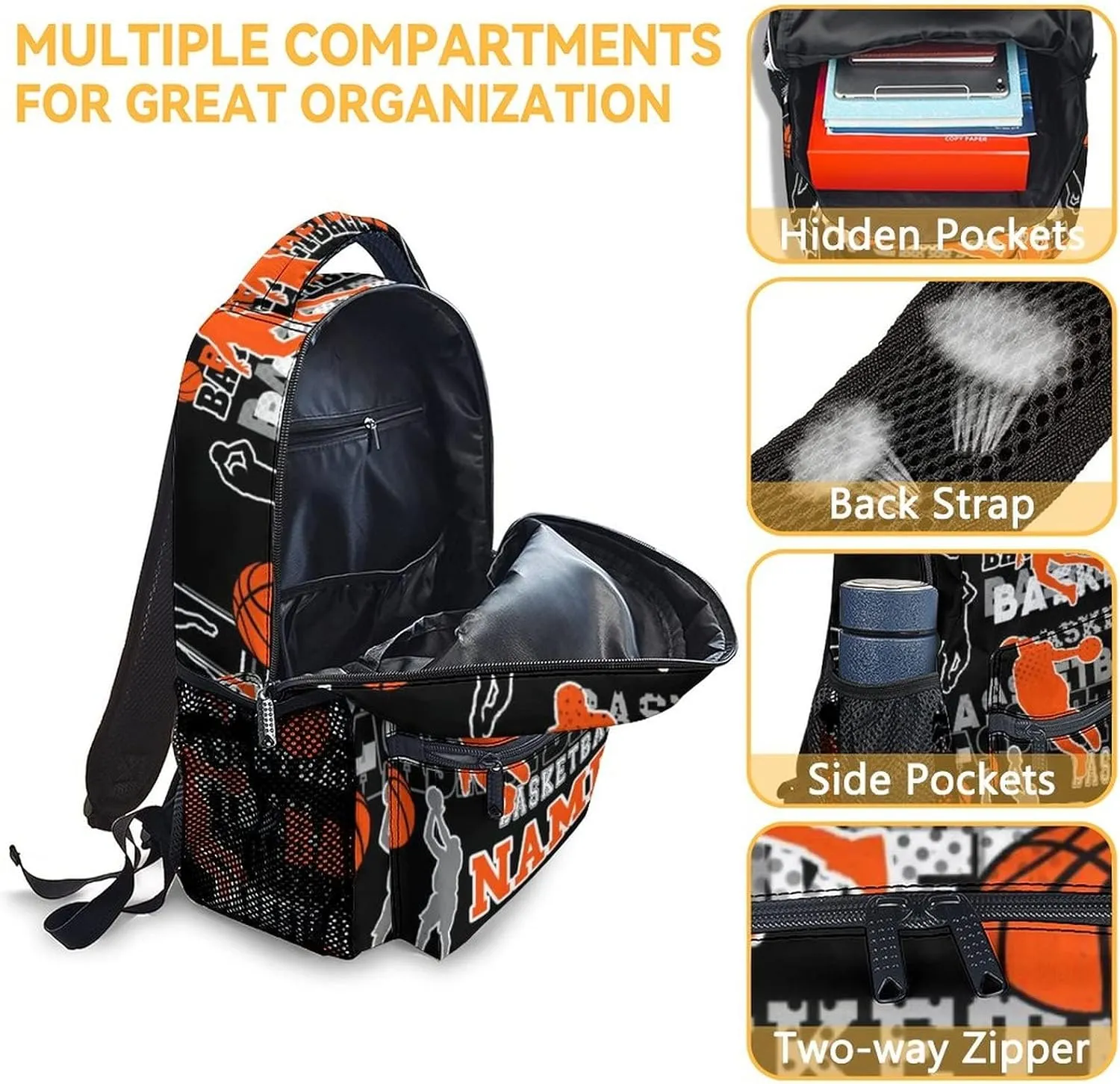 Mercuryelf Custom Basketball Backpack with Lunch Box and Pencil Case, Personalized Elementary Kindergarten School Bookbags for Boys Kids with Name, Set of 3