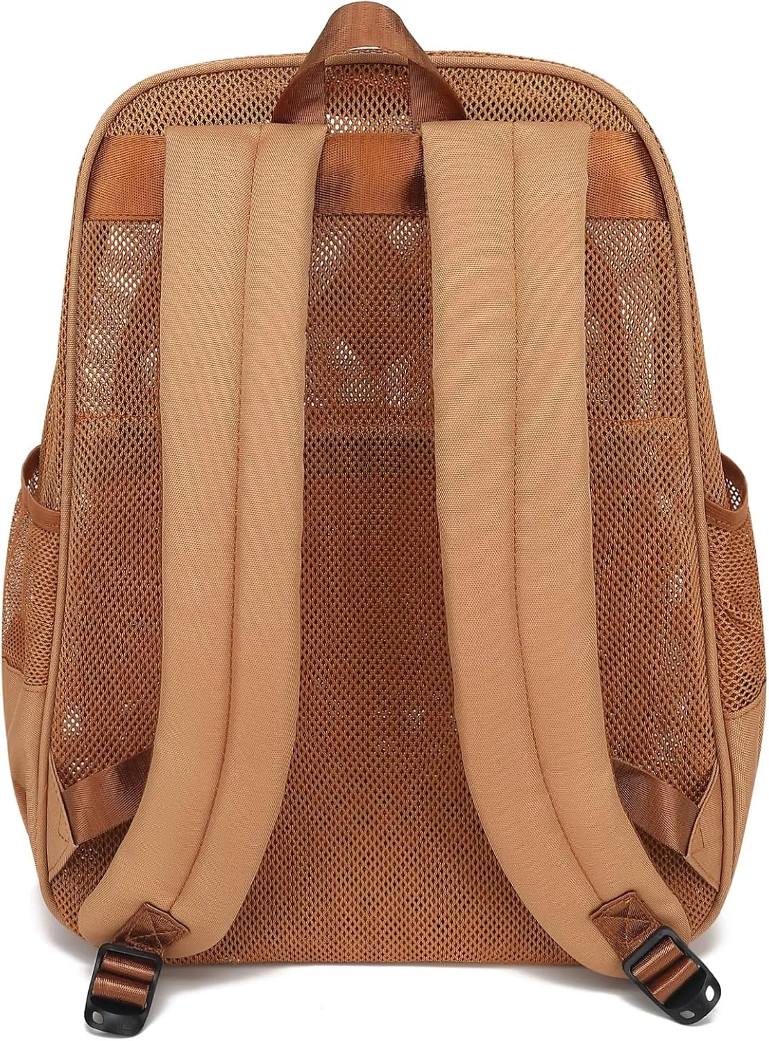 Mesh Bacpack Heavy Duty for School, Lightweight See Through College Backpack for Work Beach Sports (Brown)