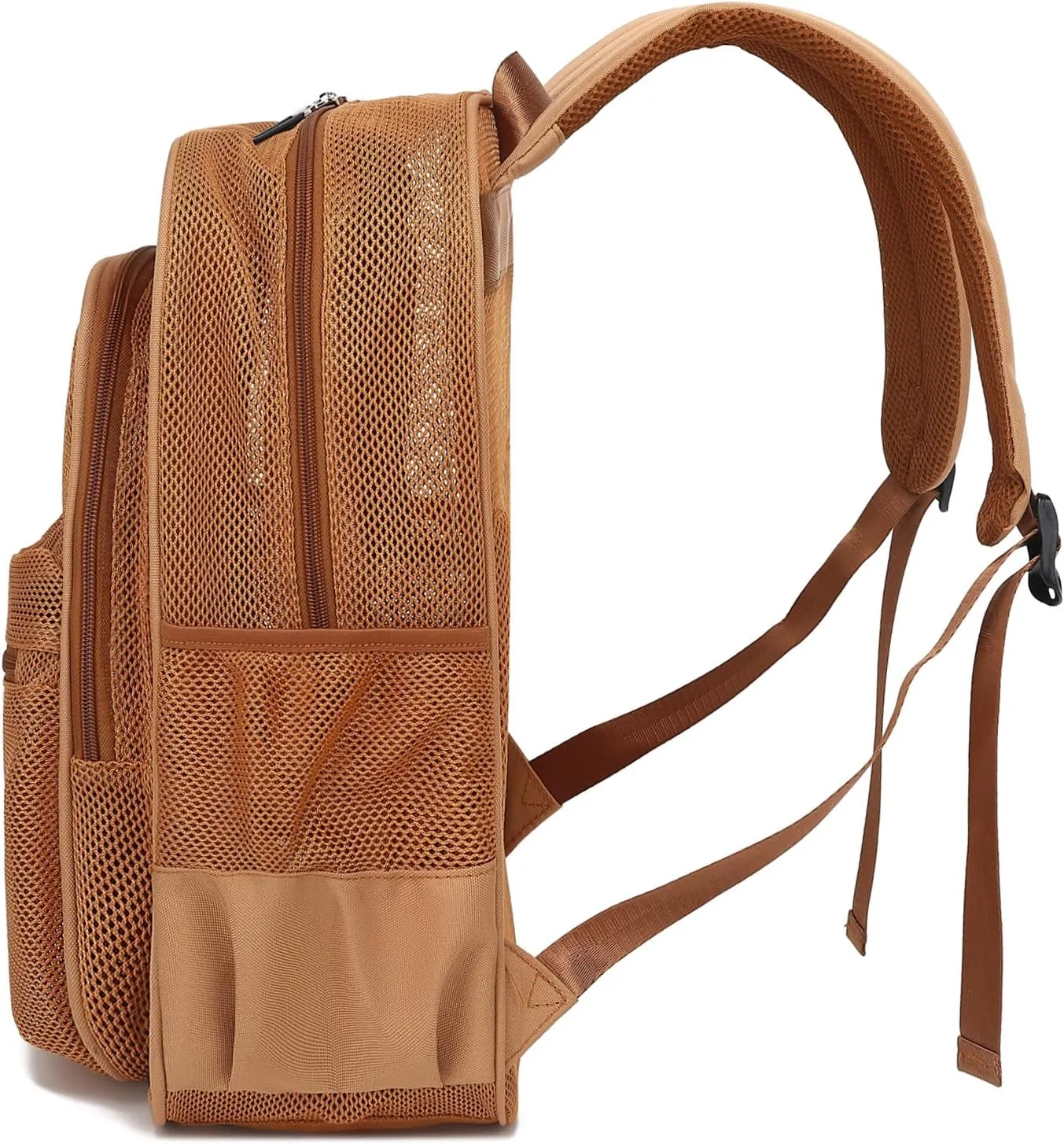 Mesh Bacpack Heavy Duty for School, Lightweight See Through College Backpack for Work Beach Sports (Brown)