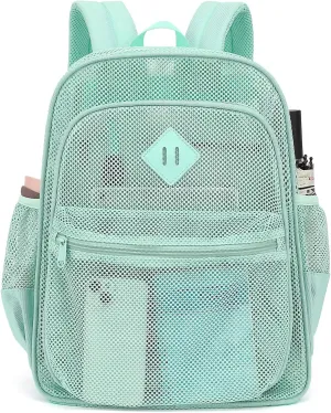 Mesh Bacpack Heavy Duty for School, Lightweight See Through College Backpack for Work Beach Sports (Green)