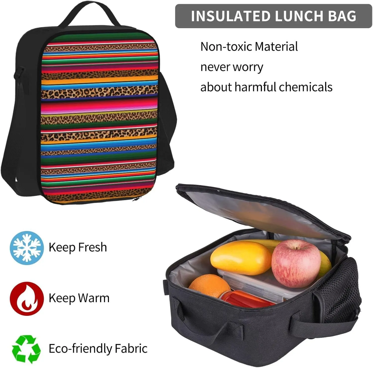 Mexico Serape Leopard Print Multifunctional Pocket Backpack Crossbody Lunch Bag Pencil Case 3Pcs Set Large Capacity Backpack