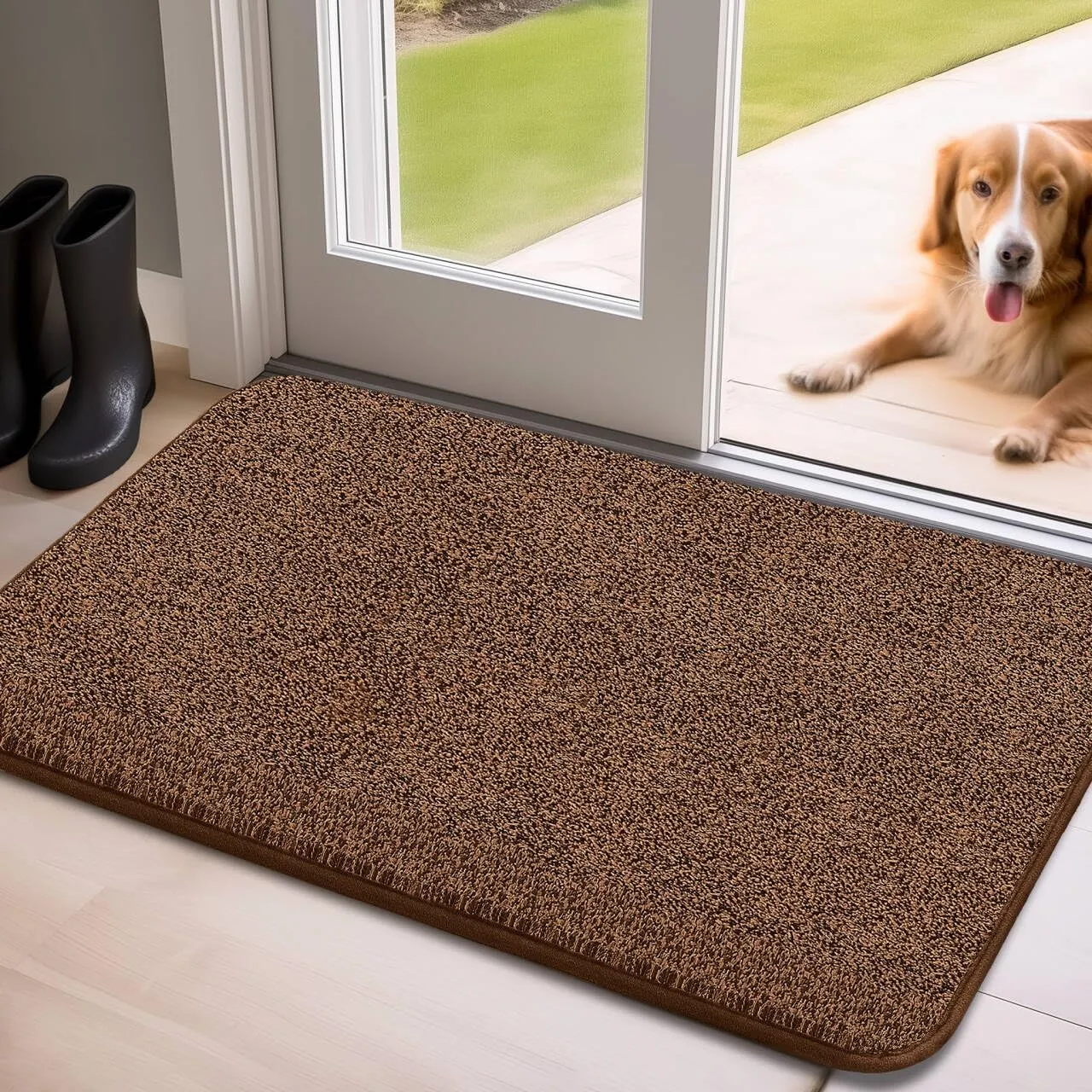 Mibao Front Door Mat Entrance, Non-Slip Absorbent Waterproof Welcome Doormat with TPR Backing, Dirt Trapping Entrance Inside Floor Mats for Entryway Washable Low-Profile, 24" x 35.5", Dark Brown