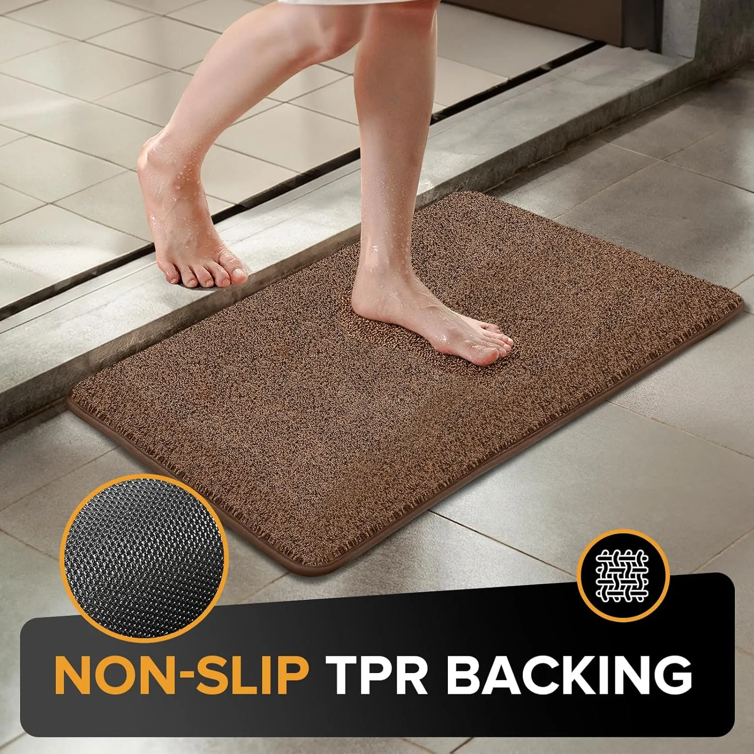 Mibao Front Door Mat Entrance, Non-Slip Absorbent Waterproof Welcome Doormat with TPR Backing, Dirt Trapping Entrance Inside Floor Mats for Entryway Washable Low-Profile, 24" x 35.5", Dark Brown