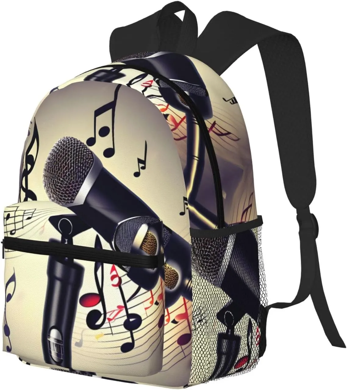Microphone With Music Note Print Comfortable Backpack,Your Essential Casual Travel Bag For Outdoor Adventures