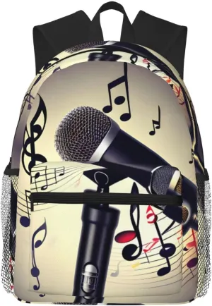 Microphone With Music Note Print Comfortable Backpack,Your Essential Casual Travel Bag For Outdoor Adventures
