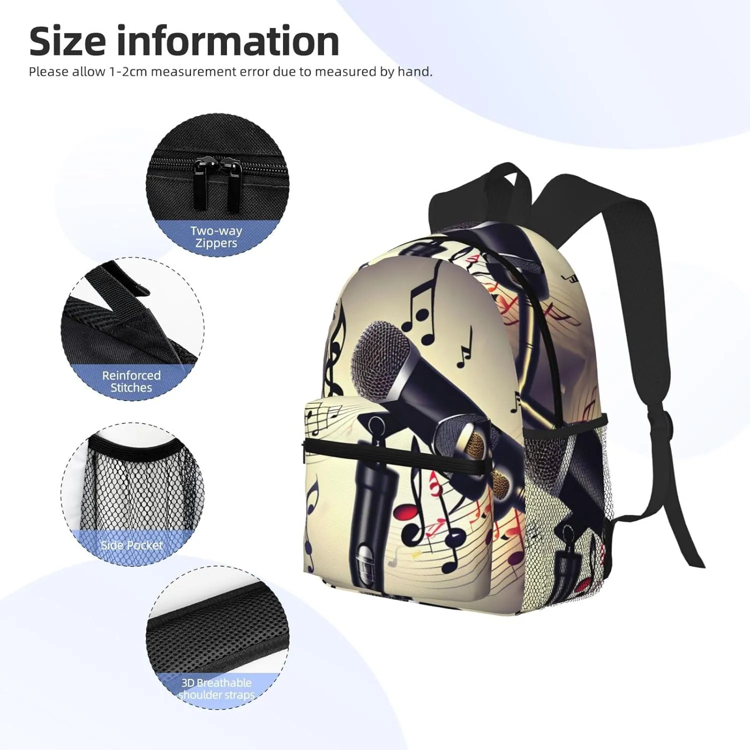 Microphone With Music Note Print Comfortable Backpack,Your Essential Casual Travel Bag For Outdoor Adventures