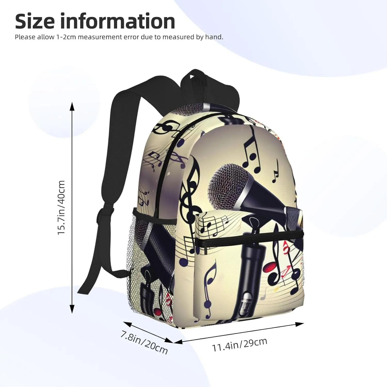 Microphone With Music Note Print Comfortable Backpack,Your Essential Casual Travel Bag For Outdoor Adventures