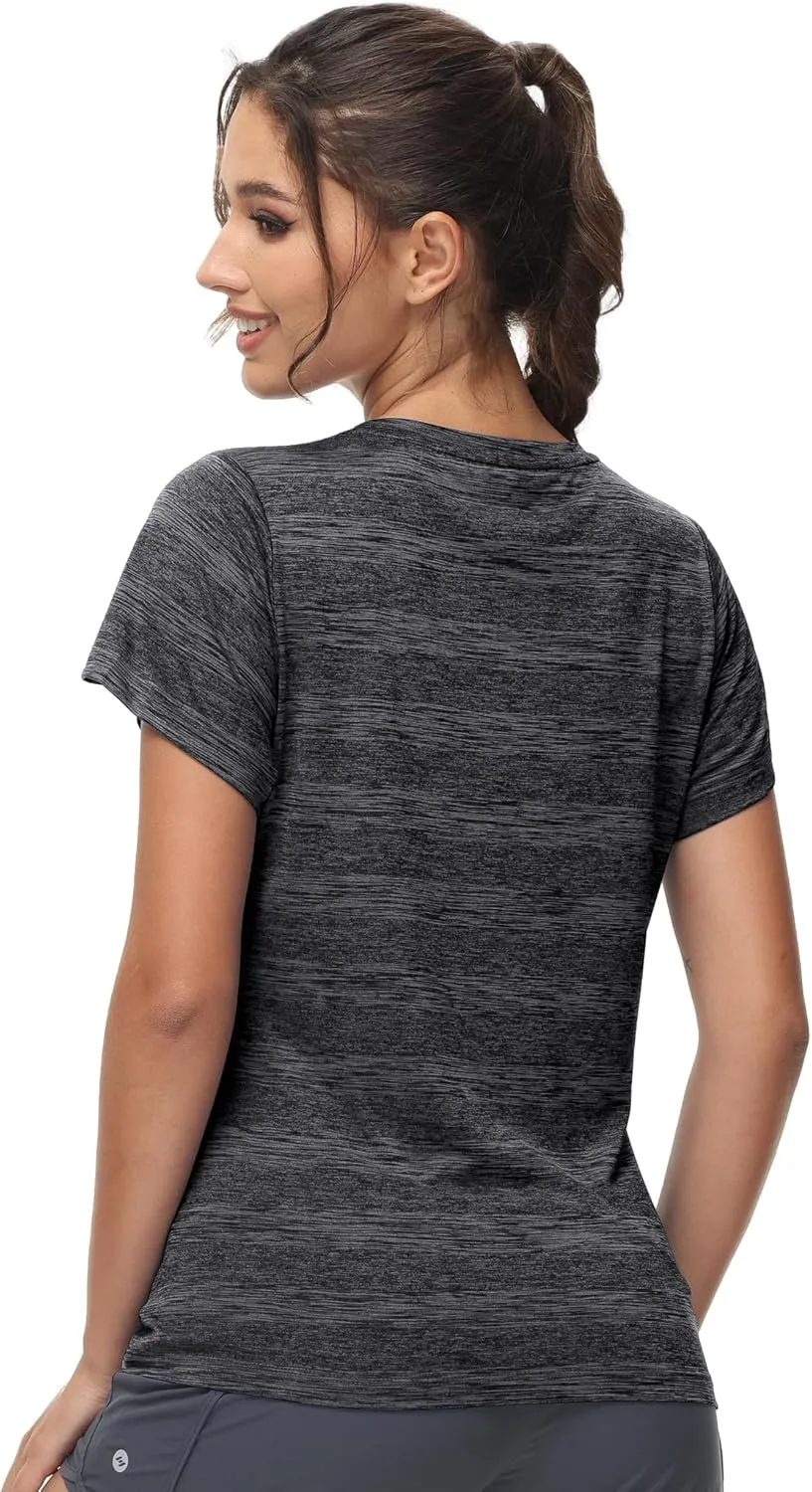 MIER Women's Running Athletic Shirts Dry Fit Active T-Shirt Tops Short Sleeve Soft Crew Neck Gym Workout Exercise Tees