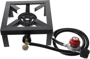 Mikikit Portable Iron Gas Stove Burner with High Pressure Hose Regulator for Outdoor Cooking Camping Tailgating Backyard Use Efficient Propane Camp Stove for All Your Needs
