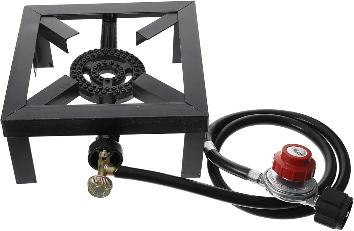 Mikikit Portable Iron Gas Stove Burner with High Pressure Hose Regulator for Outdoor Cooking Camping Tailgating Backyard Use Efficient Propane Camp Stove for All Your Needs