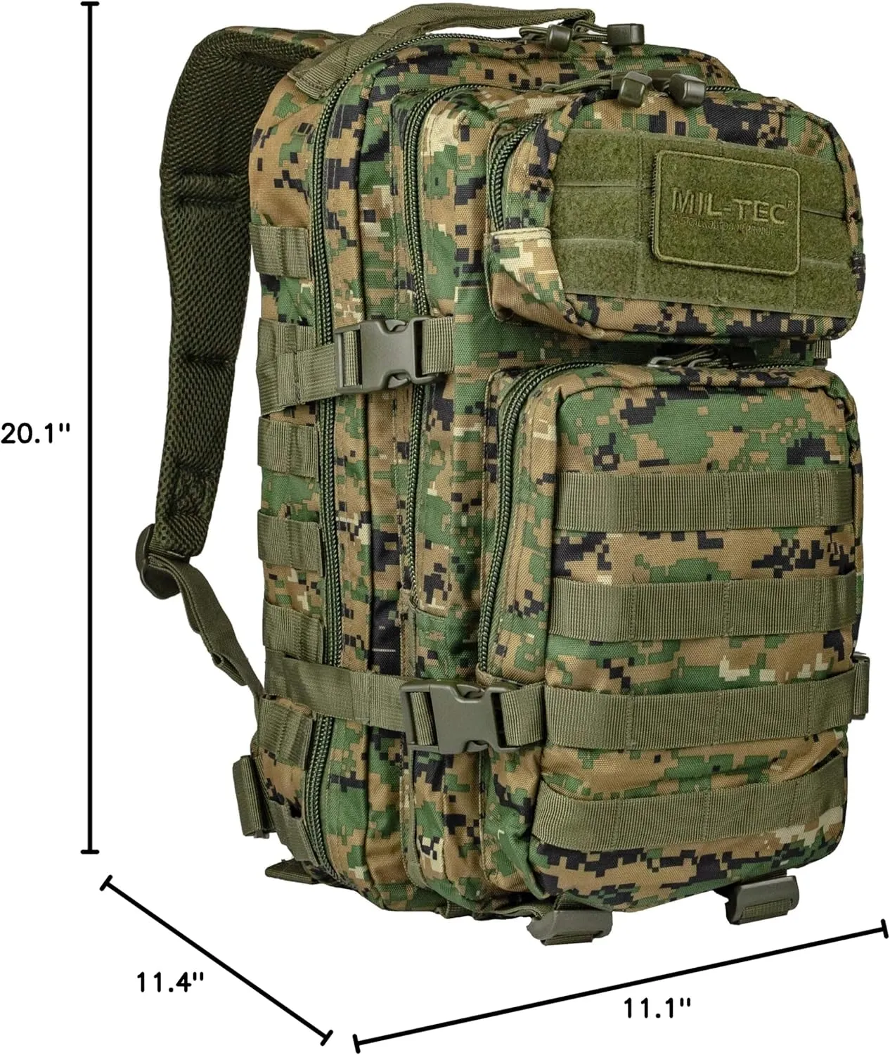 Mil-Tec Unisex Assault Pack - Rugged Durable Lightweight Ergonomic Versatile Tactical Outdoor Camping Hiking Backpack with Adjustable Padded Shoulder Straps & MOLLE Loops, Digital Woodland Camo, 36L