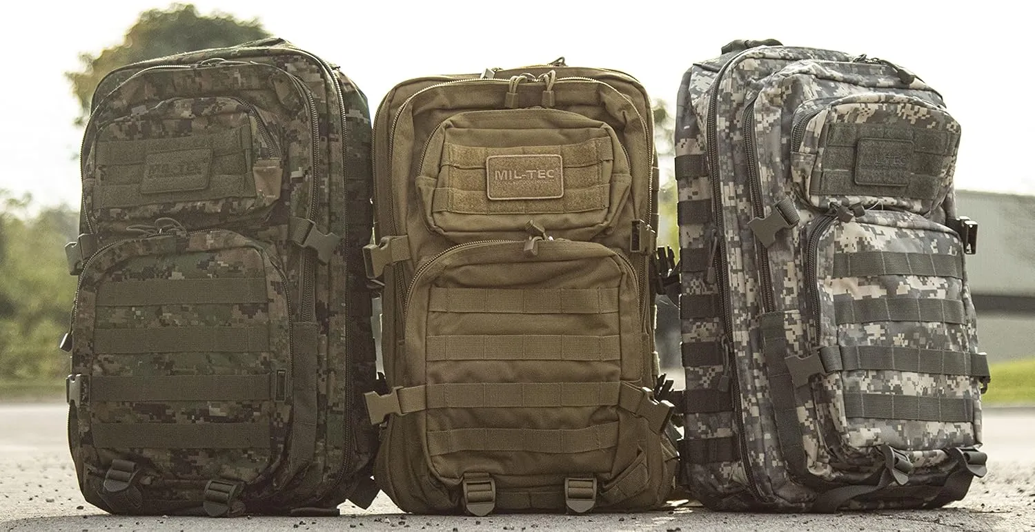 Mil-Tec Unisex Assault Pack - Rugged Durable Lightweight Ergonomic Versatile Tactical Outdoor Camping Hiking Backpack with Adjustable Padded Shoulder Straps & MOLLE Loops, Digital Woodland Camo, 36L