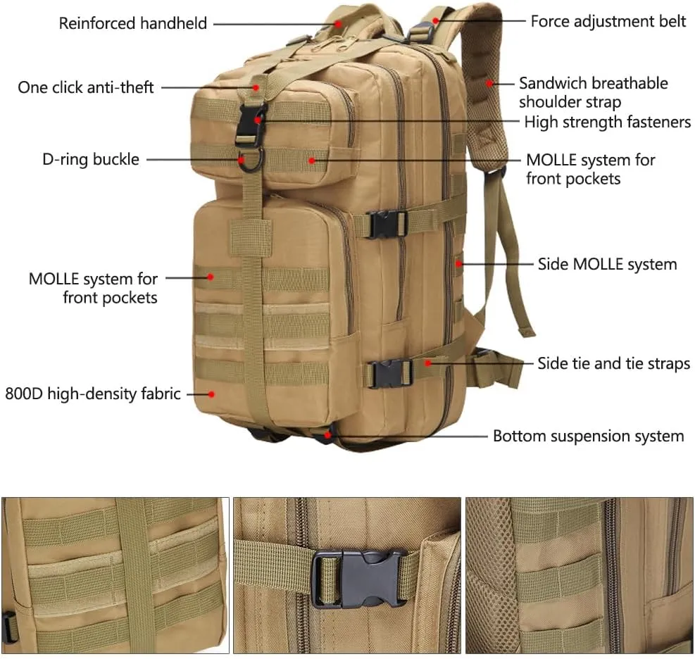 Military Tactical Backpack 3 Day Assault Pack Army Molle Bag Backpacks Rucksack 35L (Jungle Camouflage)