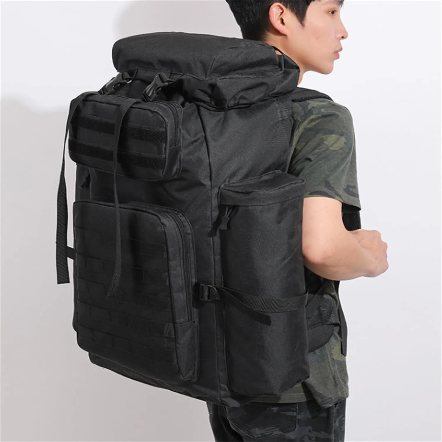 Military Tactical Backpack for Men, 100L Waterproof Camping Hiking Travel Hunting Daypack, Heavy Duty, Adjustable Straps (Black)