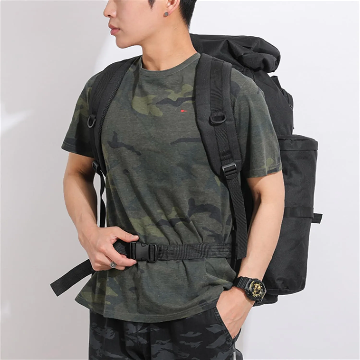 Military Tactical Backpack for Men, 100L Waterproof Camping Hiking Travel Hunting Daypack, Heavy Duty, Adjustable Straps (Black)