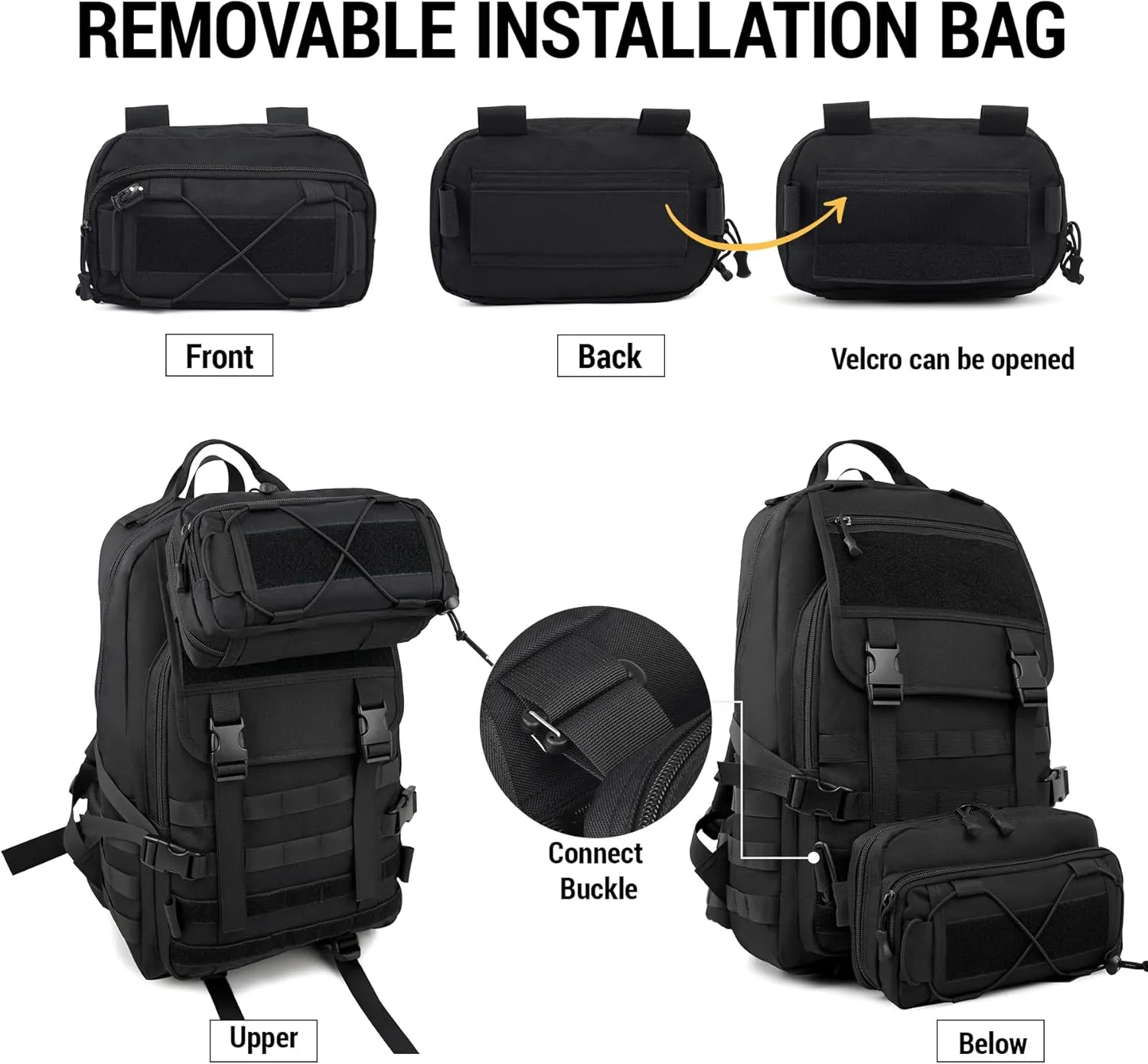 Military Tactical Backpack for Men, Molle Backpack 3 Day Bug Out Bag Assault Pack, Hiking Camping Fishing 35L Rucksack (Black)