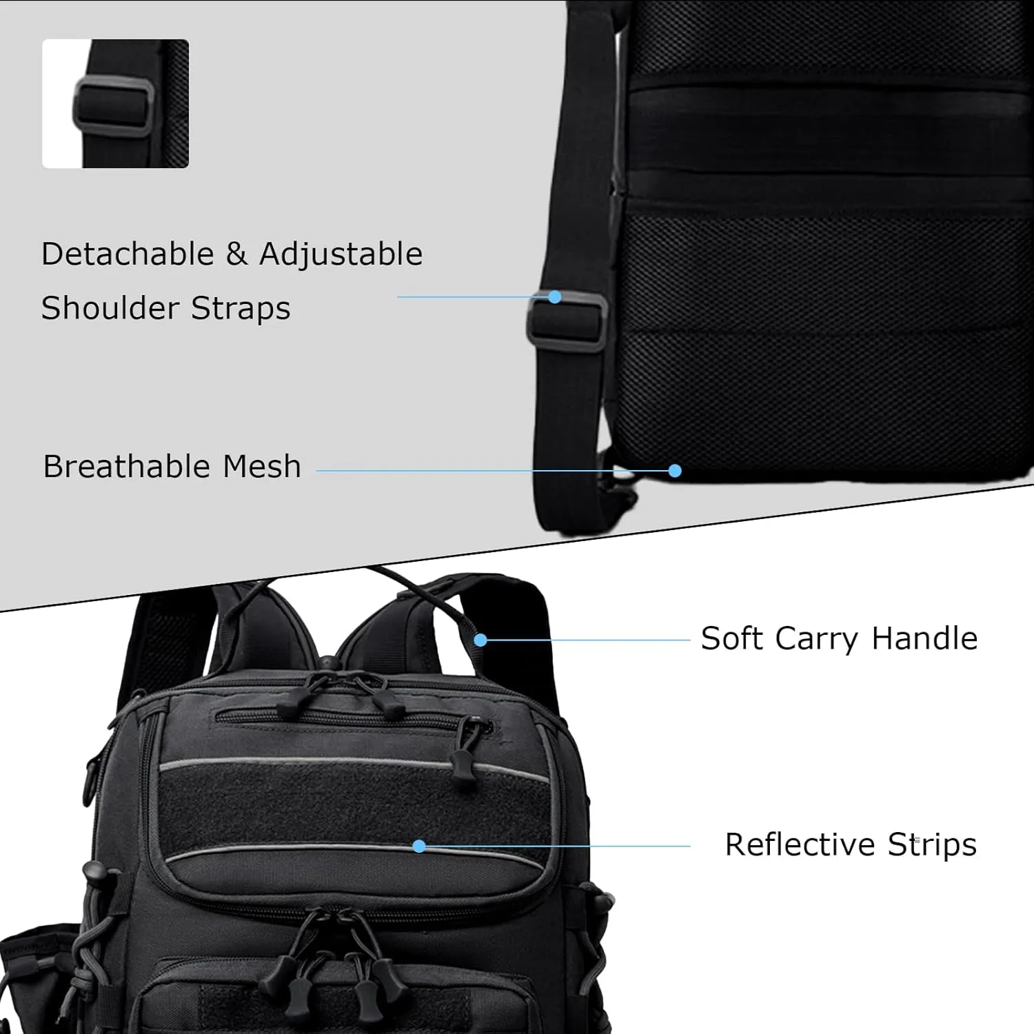 Military Tactical Backpack with Rod Holder for Fishing Hiking Trekking, Outdoor Assault Pack Travel Fishing Rucksack (Black)