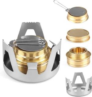 Mini Alcohol Backpacking Stove,Lightweight Brass Spirit Burner with Aluminium Stand, Portable Backpacking Stove for Camping, Hiking,Picnic (Gold)
