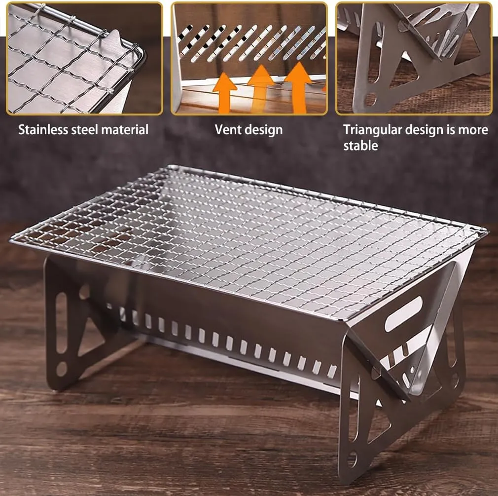 Mini Camp Grill, Portable Stainless Steel Grill, Portable Mini Grill for Outdoor Camping（Small）, Pe034-camp grill-small