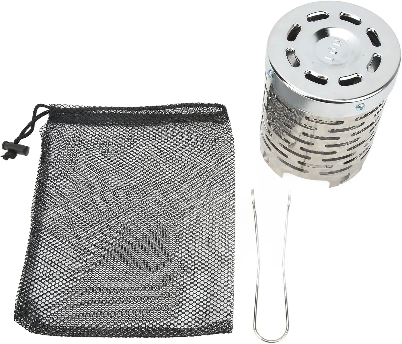 Mini Camping Heater, Camping Mini Heater Cover Portable Stainless Steel Camping Tent Heating Cover with Handle Mesh Bag for Hiking Traveling Silver