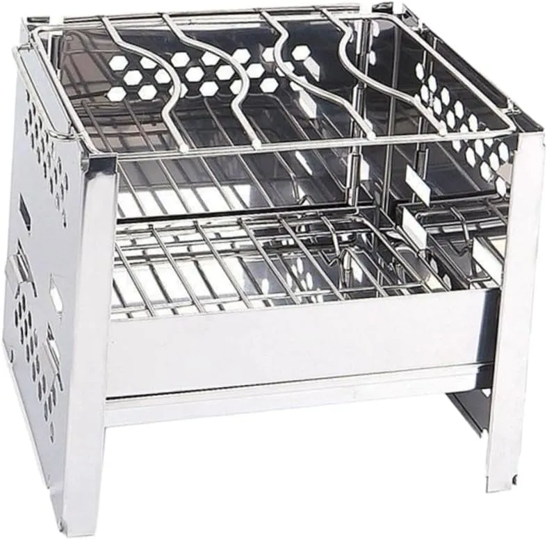 Mini Stainless Steel BBQ Grill Portable Camping Grill Square Outdoor Cooking Collapsible for